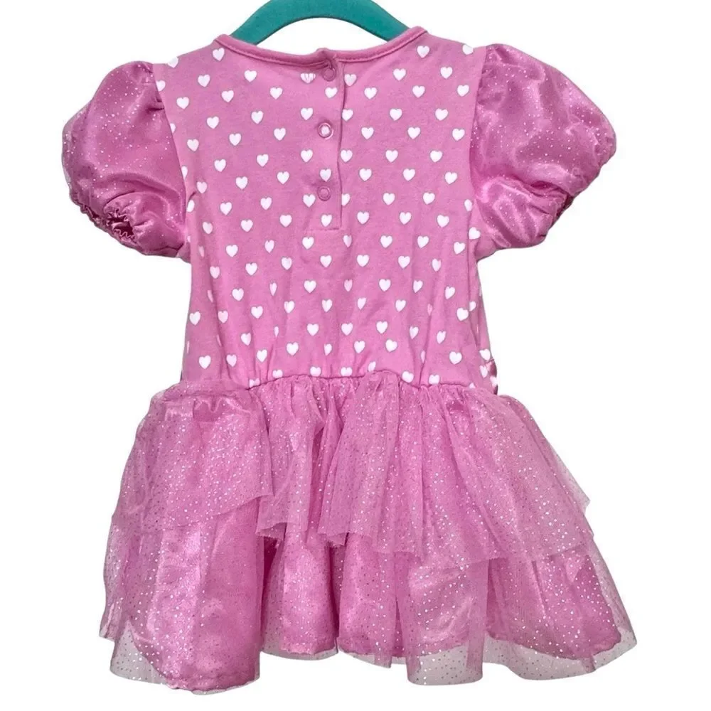 Disney Baby Short Sleeve Pink Heart Print Tulle Skirt Onesie. 18-24 Months.